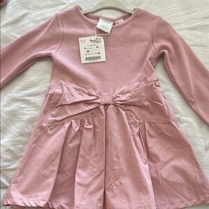 Zara Pink Long Sleeve Kids Dress with Bow